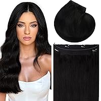 Vista 25 de Lacer Extensión de cabello humano grueso y natural #1B, color negro natural #1B, cola de caballo para mujeres negras, 2.82 oz/juego, 16 pulgadas
