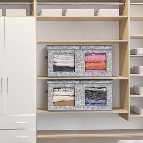 Miniatura 5 de Univivi Contenedores de almacenamiento grandes de tela plegables con tapas paquete de 2 cajas de almacenamiento plegables para ropa, organizador de