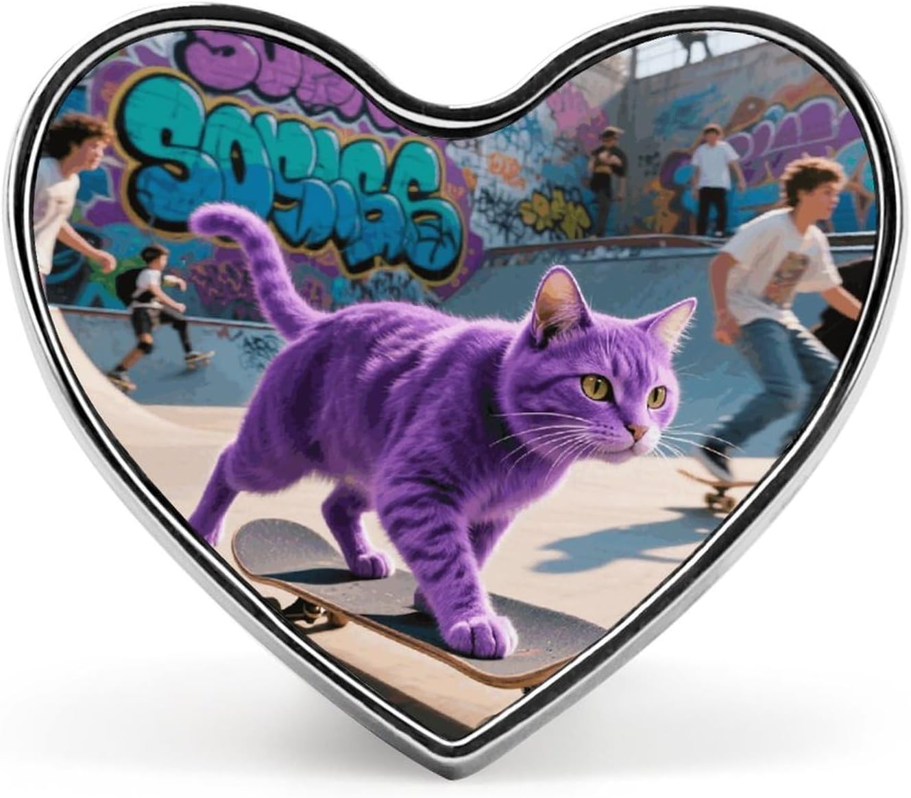 Heart Lapel Pin - Skate - Cat Enamel Pin, Cute Brooch for Jackets, Hats & Tops | Suit Pins for Men | Lightweight Metal Fashion Clothing Accessory