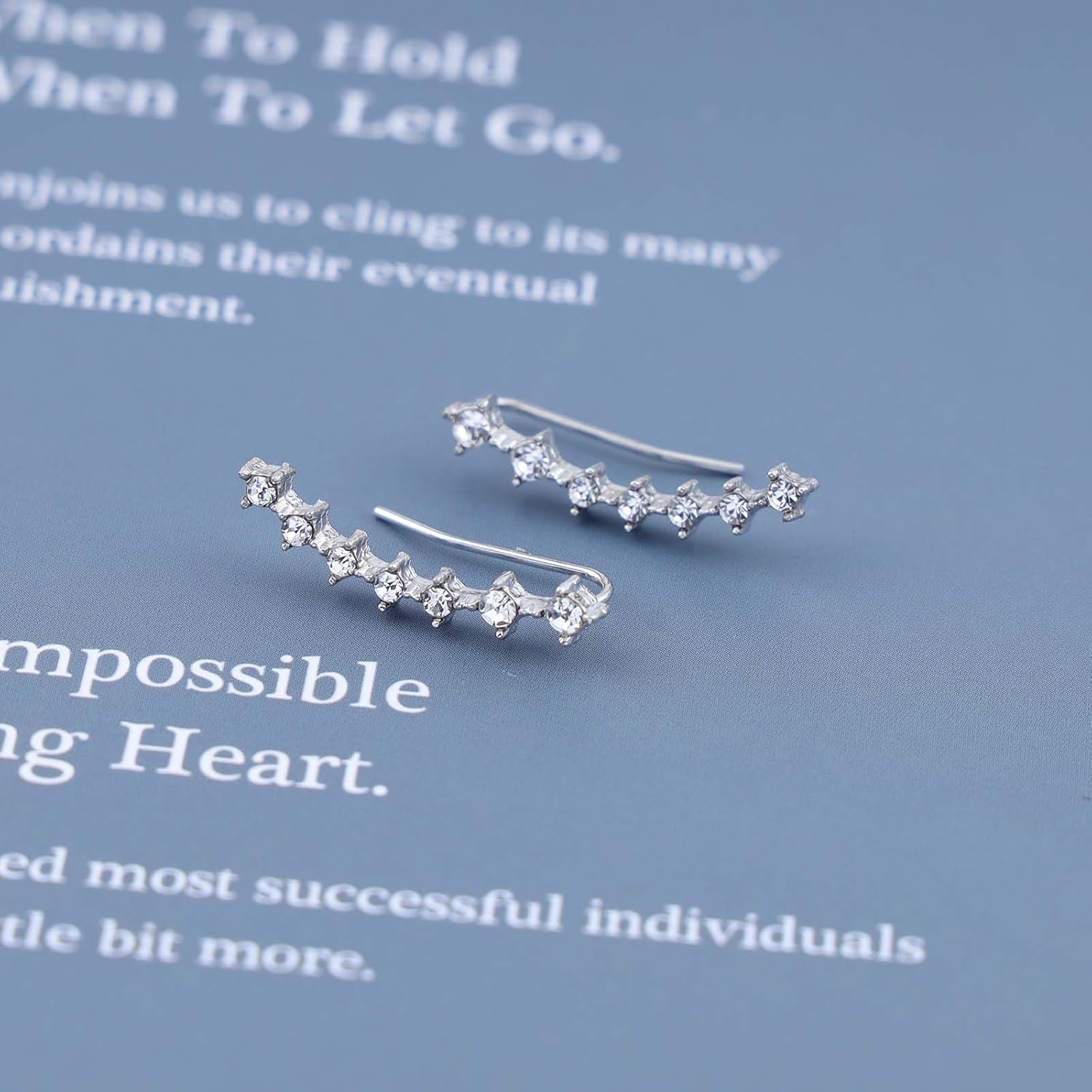 Boho Crystal Ear Crawler Earrings Cubic Zirconia Ear Climber Earrings Gold Rhinestone Stud Earrings Cz Ear Climber Hook Earrings Jewelry for Women - Image 5