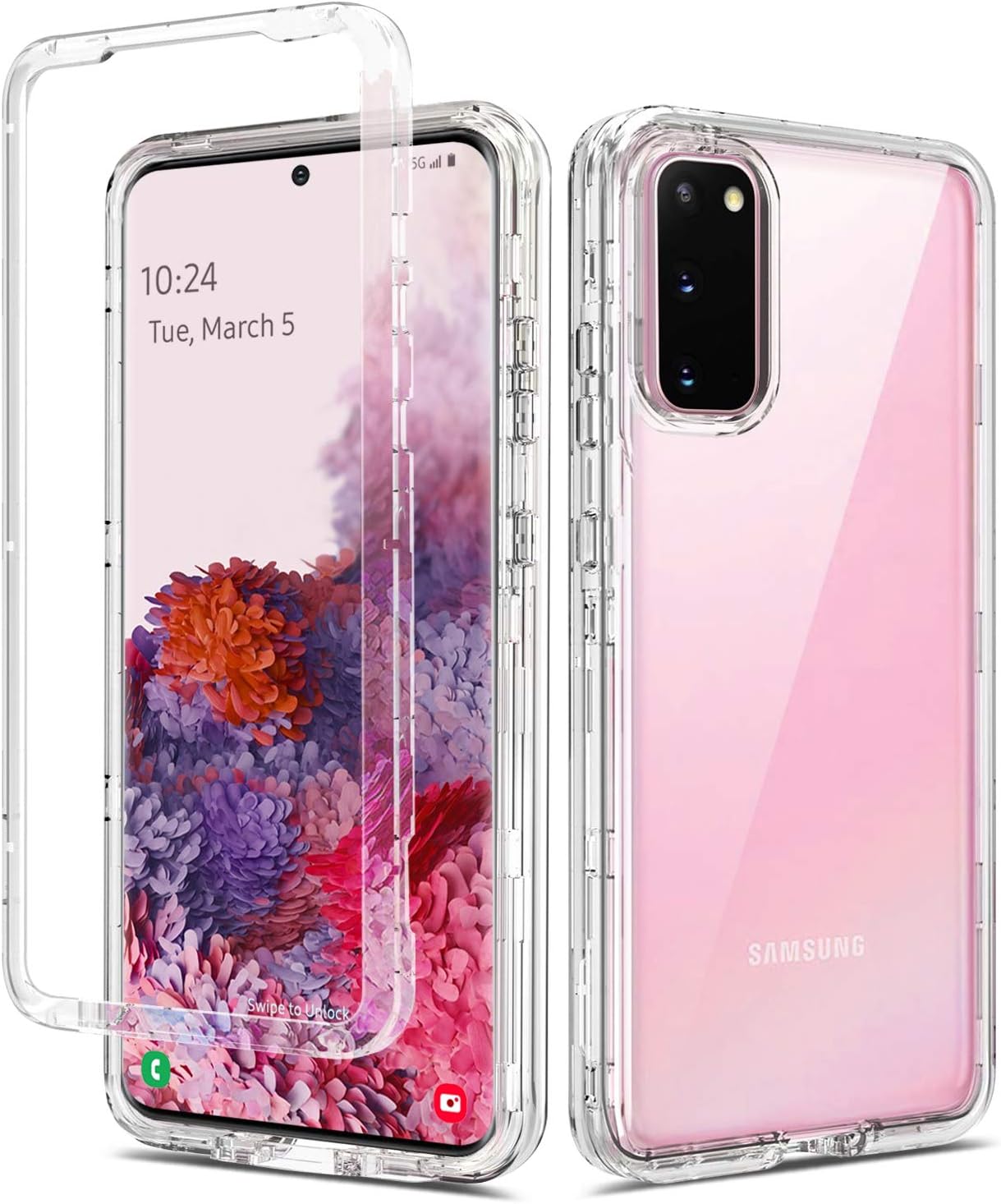 Coolwee Crystal Clear Full Protective Case for Galaxy S20 5G Heavy Duty Hybrid 3 in 1 Rugged Shockproof Women Girls Transparent for Samsung Galaxy S20 6.2 inch