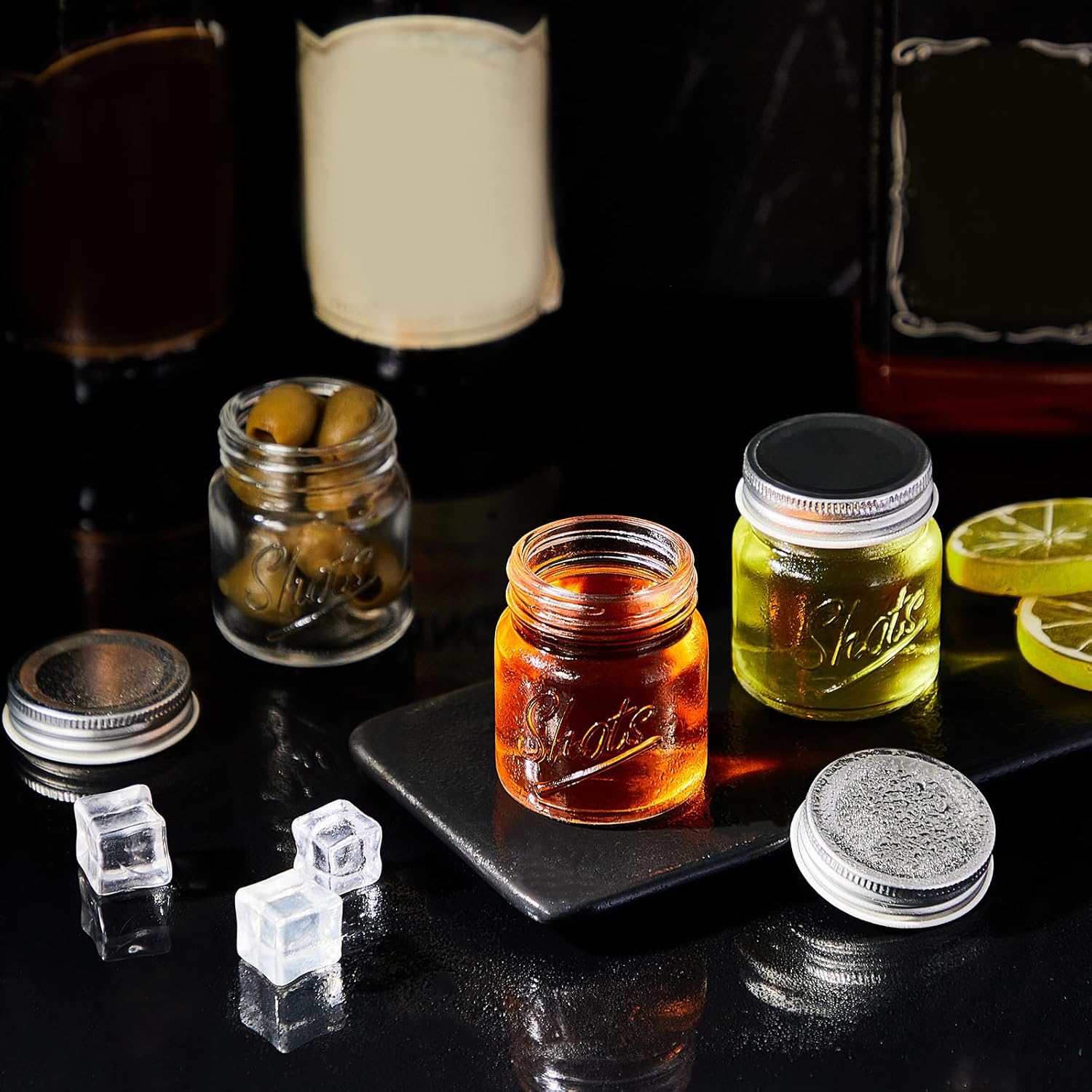 Tessco 36 Pcs Mini Mason Jar Shot Glasses with Lids 2 oz Dishwasher Safe Mason Canning Jars for Bachelorette Wedding Party Favors Bar Drinks Home Desserts Honey Jam Candy Storage (Clear)