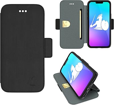 DefenderShield EMF Protection & 5G Anti Radiation iPhone 12/12 Pro SlimFlip Case - RFID Blocking EMF Shield Slim Wallet Case Black