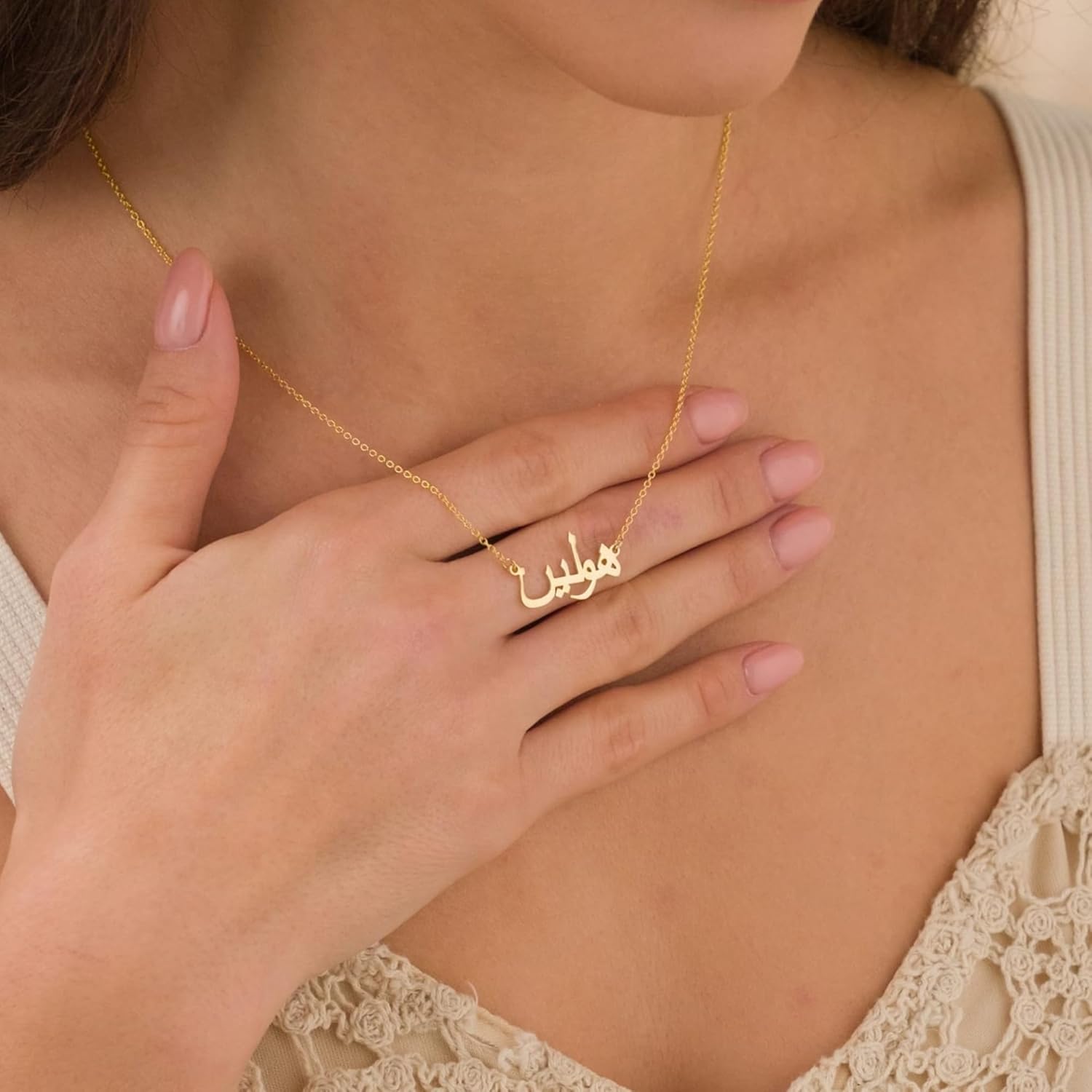 Custom Arabic Name Necklace, Personalized Gold Name Necklaces for Women, Custom Arabic Calligraphy Pendant, Layered Name Necklace, 18K Gold Plated, Christmas Gift for Her, Birthday Gift for Mom-Wife