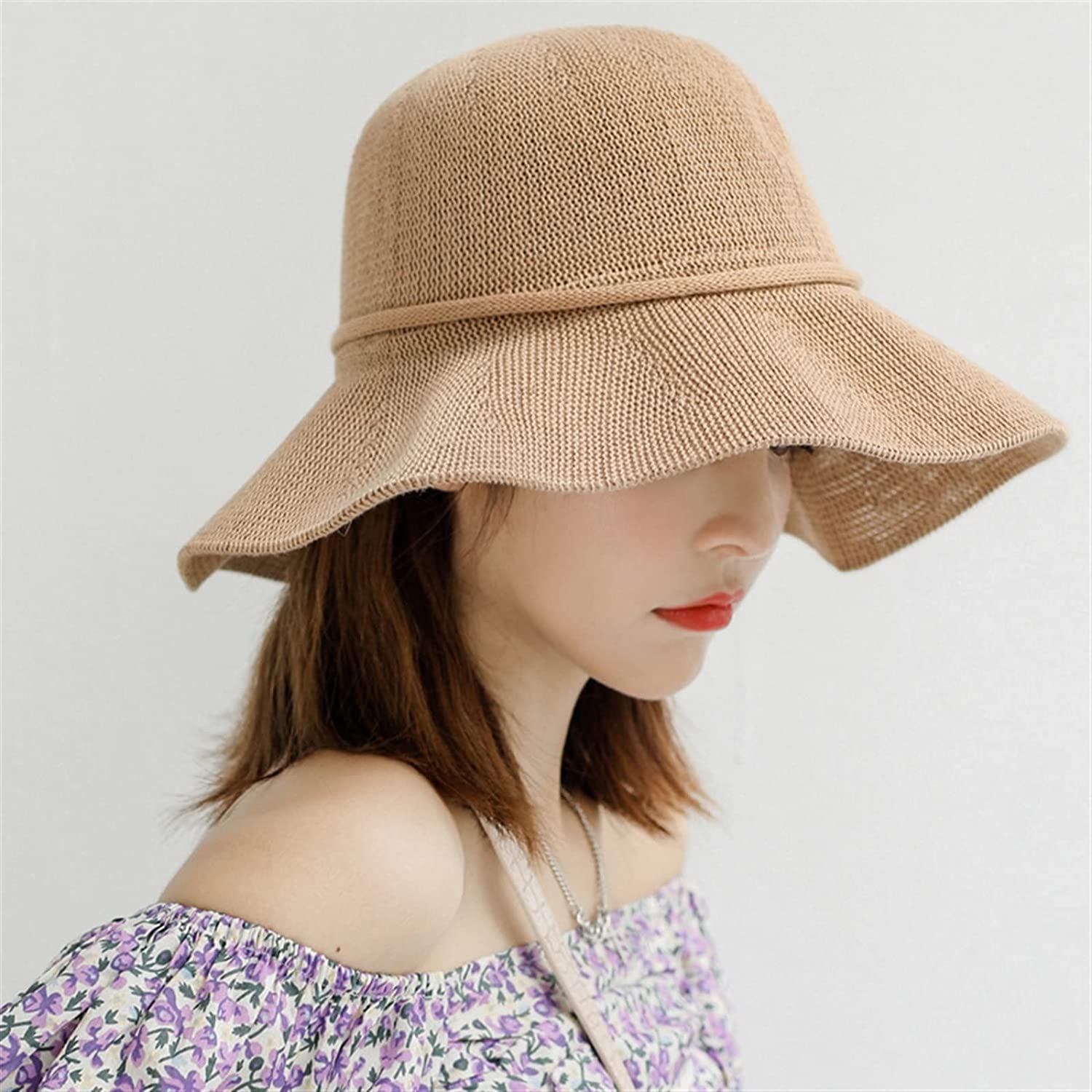 Sombrero de Playa para Mujer, de Paja, con Lazo, de ala Ancha, Plegable, Informal, de Pescador, para Verano (P 6 7/87 1/8)