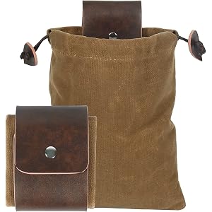 Large Foraging Bag, Waxed Canvas Mushroom Foraging Bag, Multipurpose Leather Foraging Pouches for Outdoor Hiking Hunting, Portable Bushcraft Bag Gathering Bag (Collapsible)