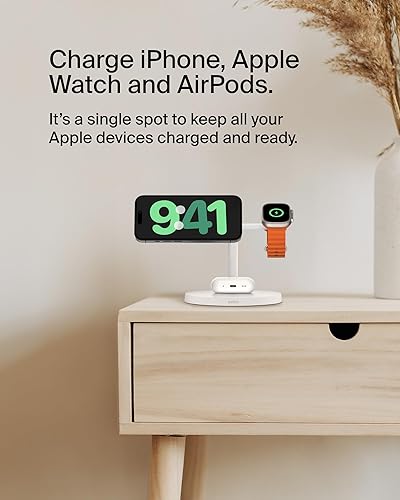 Miniatura 2 de Cargador compatible con Belkin MagSafe, estación de carga inalámbrica 3 en 1, carga inalámbrica certificada Qi2 de 15 W para Apple iPhone serie 17