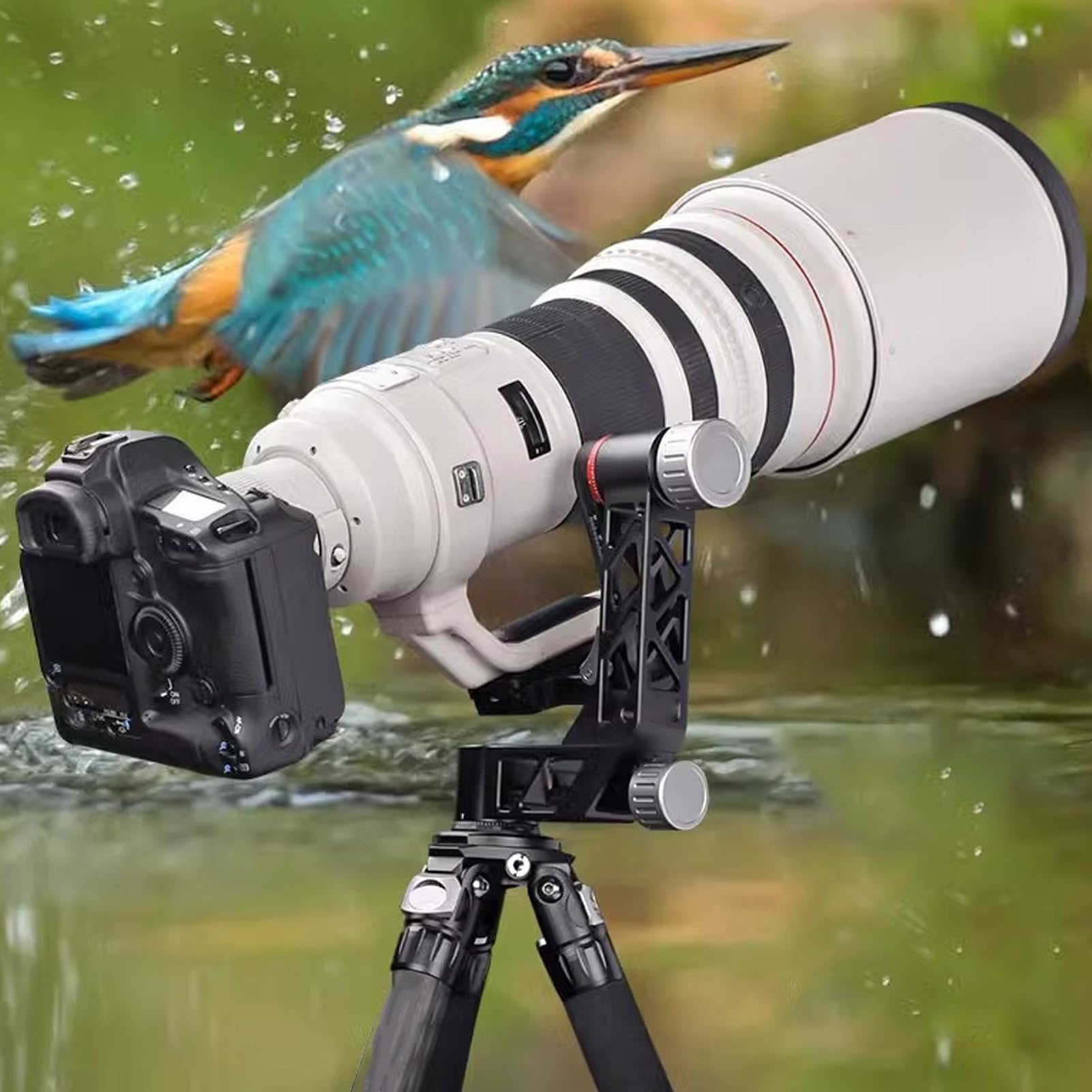 Heavy Duty Tripod Gimbal Head, Aluminum Alloy 360° Panorama Gimbal with for Arca Swiss Standard Quick Release Plate and Bubble Level, with 1/4 inch and 3/8 inch Screws