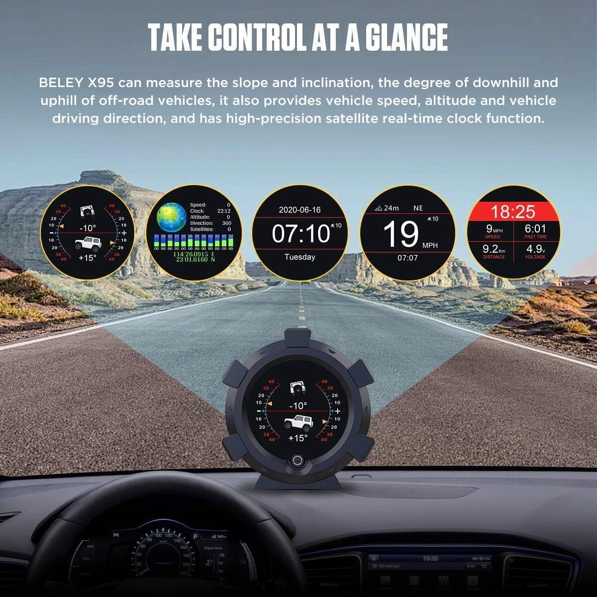 OURANTOOLS GPS Inclinometro per Auto Camper, LCD Digitale Misuratore di Pendenza Tachimetro per DC5-28V Fuoristrada Jeep