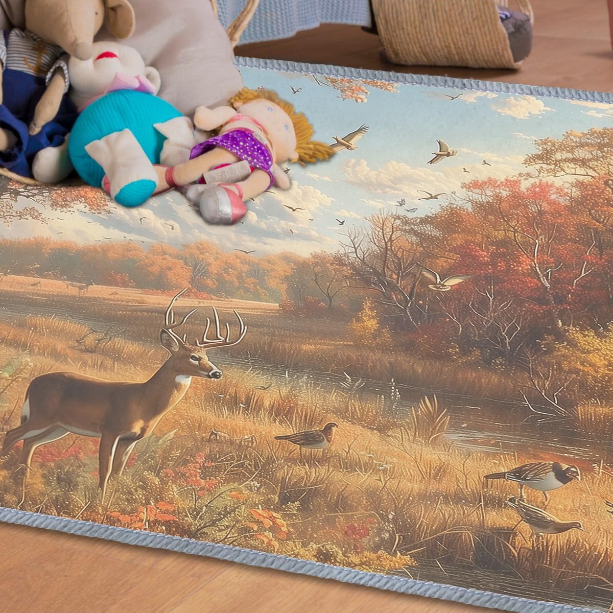 Whitetail Deer Indoor Rug 2x3 Small Kitchen Bathroom Rugs for Entryway, Washable Soft Non-Slip Wildlife Autumn Nature Birds Hunting Area Rug,Door Mat for Living Room Entrance Bedroom Kids Room Decor