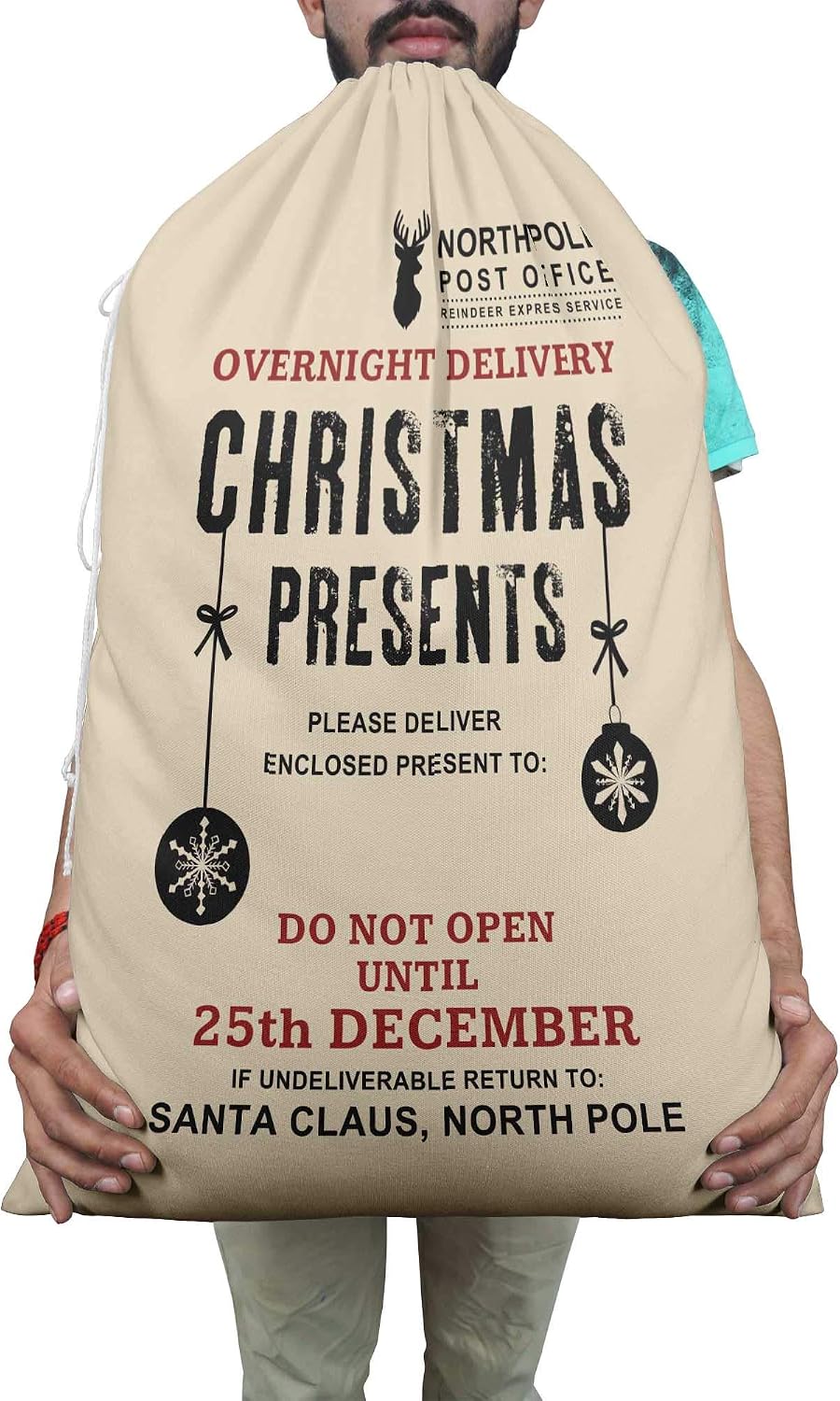 Printtoo Large Drawstring Canvas Bag Christmas Sack Bags Santa Gift Sack Custom Party Favor 2 Pcs 27x20 Inch