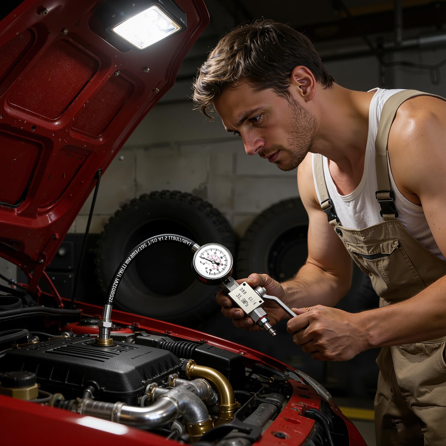 High Pressure Oil System IPR Air Test Tool Kit with Gauge, Compatible with Ford 6.0L-7.3L Powerstroke Diesel Engines, Includes IPR Valve Air Test Fitting & Air Meter for Complete HPOP System Testing
