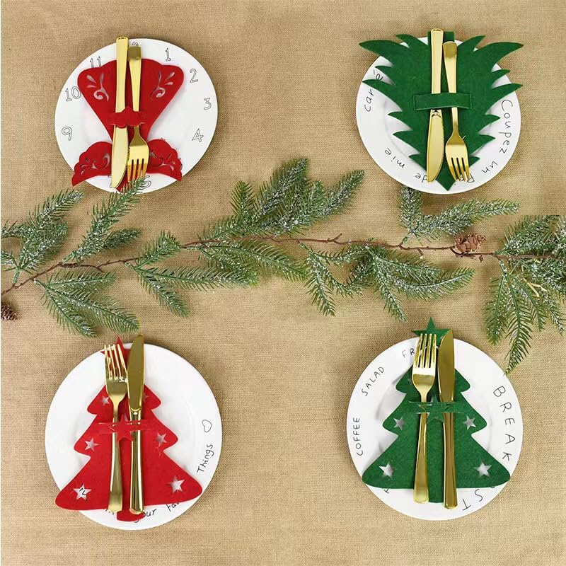 Miniatura 6 de mdgfge Soporte para cubiertos de Navidad, con bolsillos, para árbol de Navidad, cena, cuchillo, tenedor, para el hogar, fiestas, lugares, mesa,