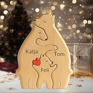 Bärenfamilie Personalisiertes Holzkunst-Puzzle mit 1-8 Namen, Personalisiertes Mama, Papa und Familie, Personalisiertes Holzpuzzle (Stil1)