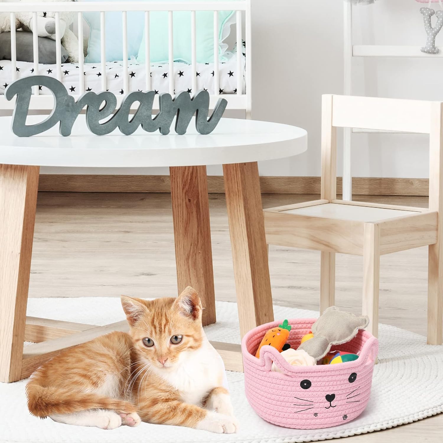 Tokaneit Joli Panier de Rangement Tissé en Forme D'animal, Panier en Corde de Coton Mignon, Panier de Rangement Tressé en Coton, Convient pour Le Rangement de La Chambre et du Salon (Rose)