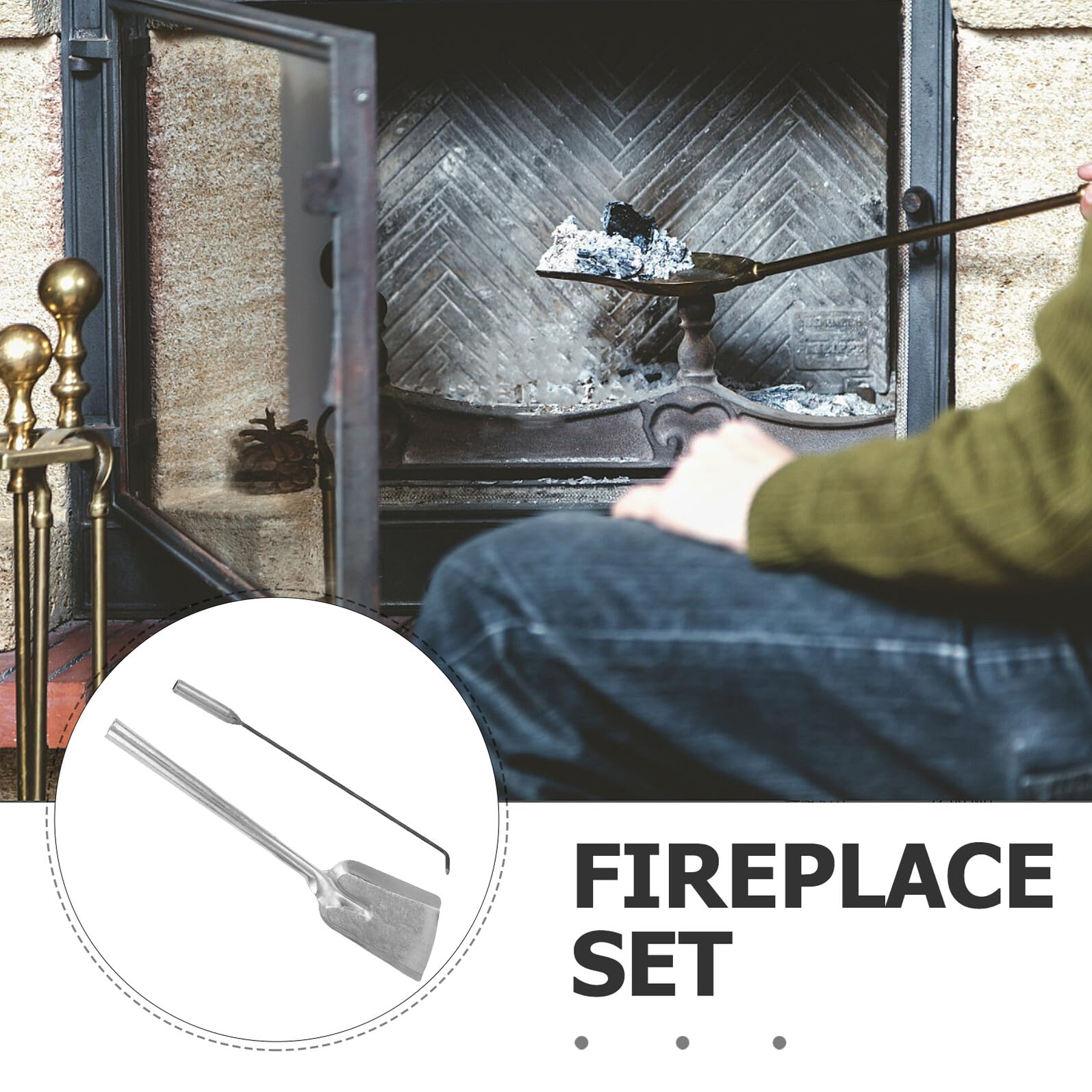 Set Attrezzi per Caminetto 4 Pezzi in Ferro Robusto con Pala Cenere e Pinze Pesanti Attizzatoio per Stufa a Legna con Impugnature Ergonomiche per Focolare Domestico e Uso