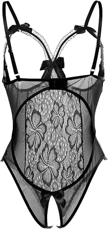 Romantic Black Lace Bodysuit with Rose Appliques, Sheer Mesh Design