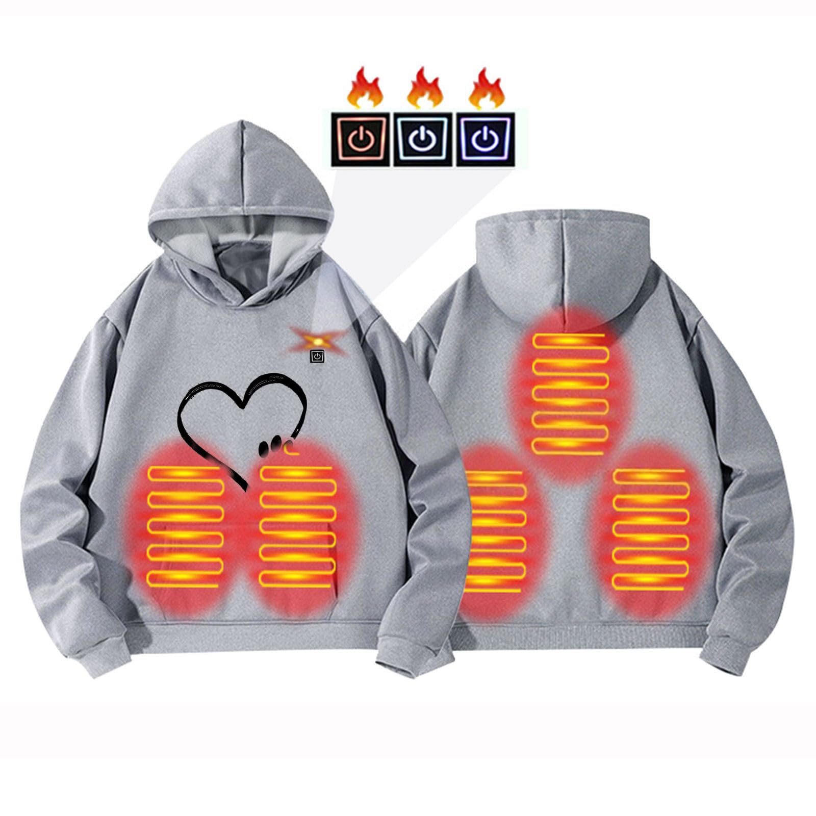 Sweats à Capuche Chauffant Garçons Filles, Veste Imprimé Manteau Chaud Sweatshirts Chauffants 3 Températures Réglables Veste Chauffant avec 5 Zones Blouson Enfants Chauffants USB Electrique