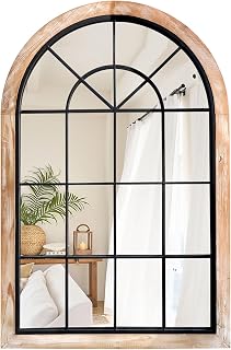G-LEAF Arched Windowpane Wall Mirror 24"x36", Rustic Farmhouse Accent Mirror, Wood Framed Entry Mirror for Living Room,Bedroom,Kitchen