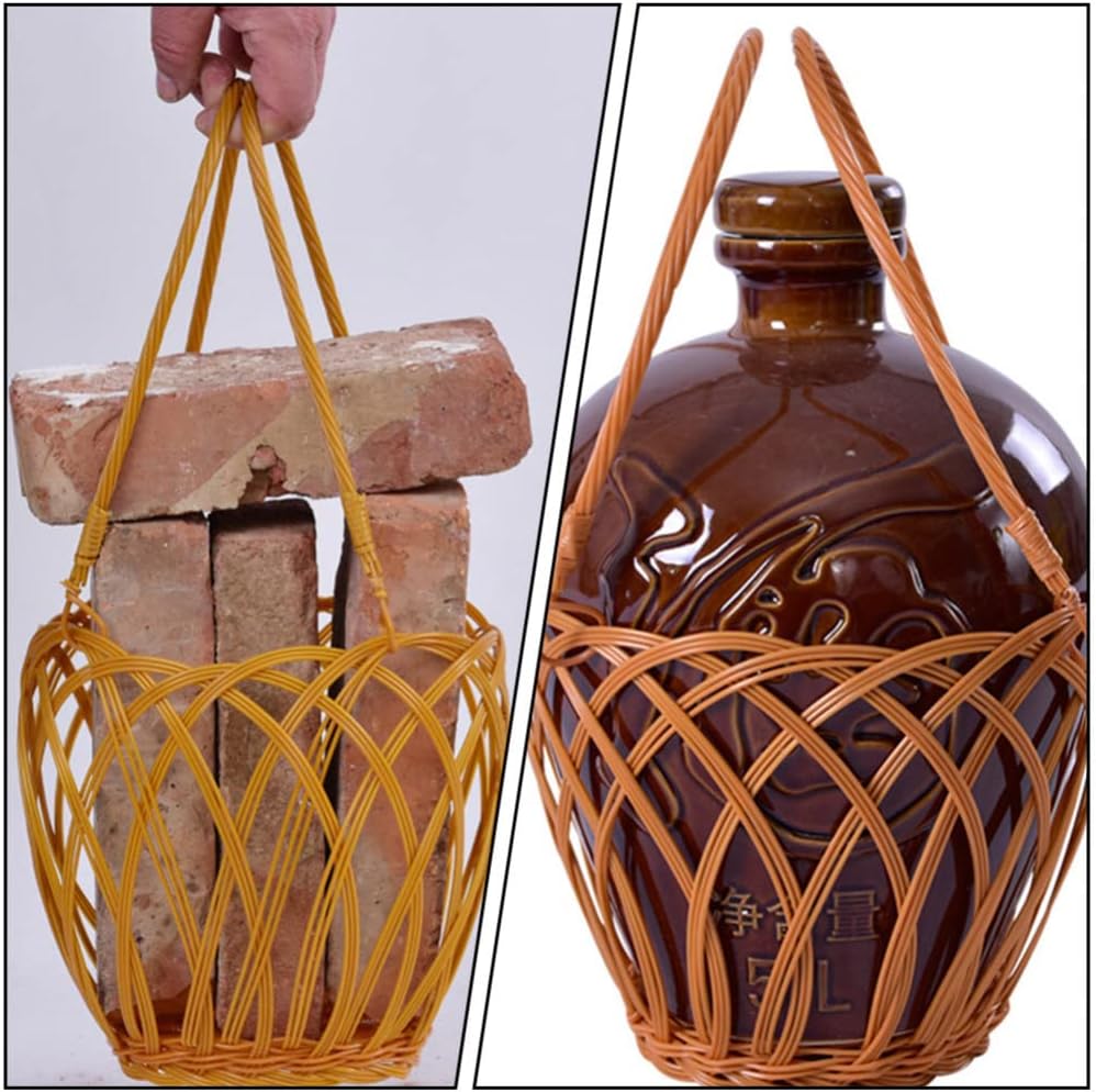 Zerodeko Wine Basket Set of 4 Vintage Imitation Rattan Woven Wine Bottle Holder with Wire Reinforced Handle Retro Storage Basket for Home Entertaining Party Decor Gift Giving 10.23 X 3.74 X 3.74 in image 5