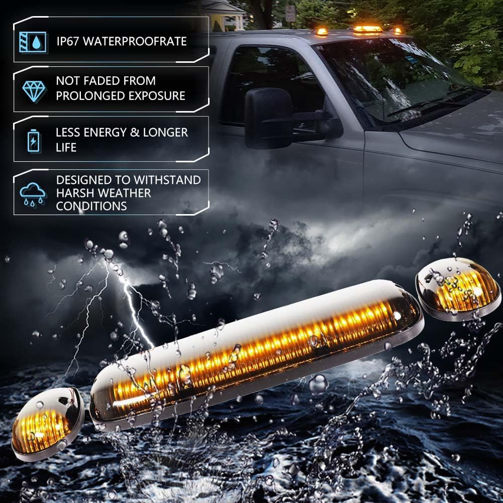 3 PCS Smoked Lens LED Cab Lights for Silverado/Sierra 1500 1500HD 2500 2500HD 3500 2002-2007 Truck, Amber 30 LED Roof Running Top Lights for Chevy 2500HD, Amber