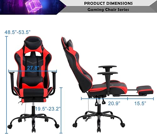 Miniatura 9 de Silla para juegos, silla giratoria de altura ajustable con reposacabezas y soporte lumbar de masaje, silla ergonómica de policarbonato de