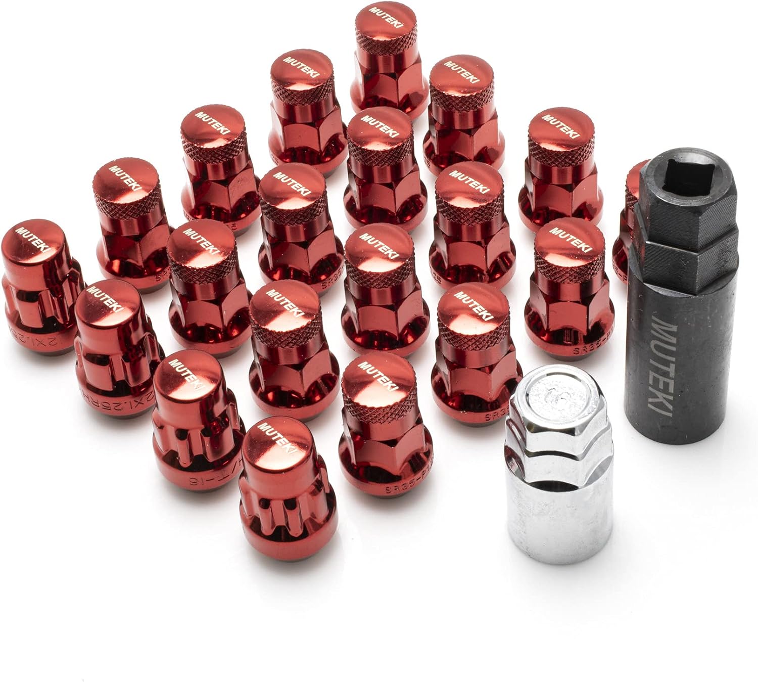 Muteki 32925RP SR35 Series Red 12mm x 1.25" Thread Size Closed End Lug Nut, (Set of 20)