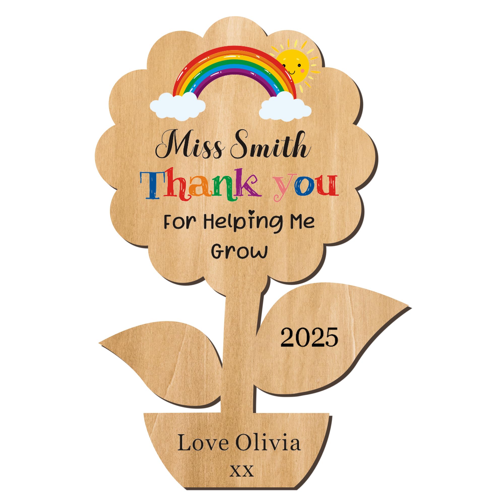 Personalised Teacher Gifts Thank You Gift Custom Wooden Fridge Magnets Gifts with Any Name Thank You Teacher Gifts Best Teacher Gifts for Women Men Tutor Teacher Assistant (Flower, Design 1) — image 1
