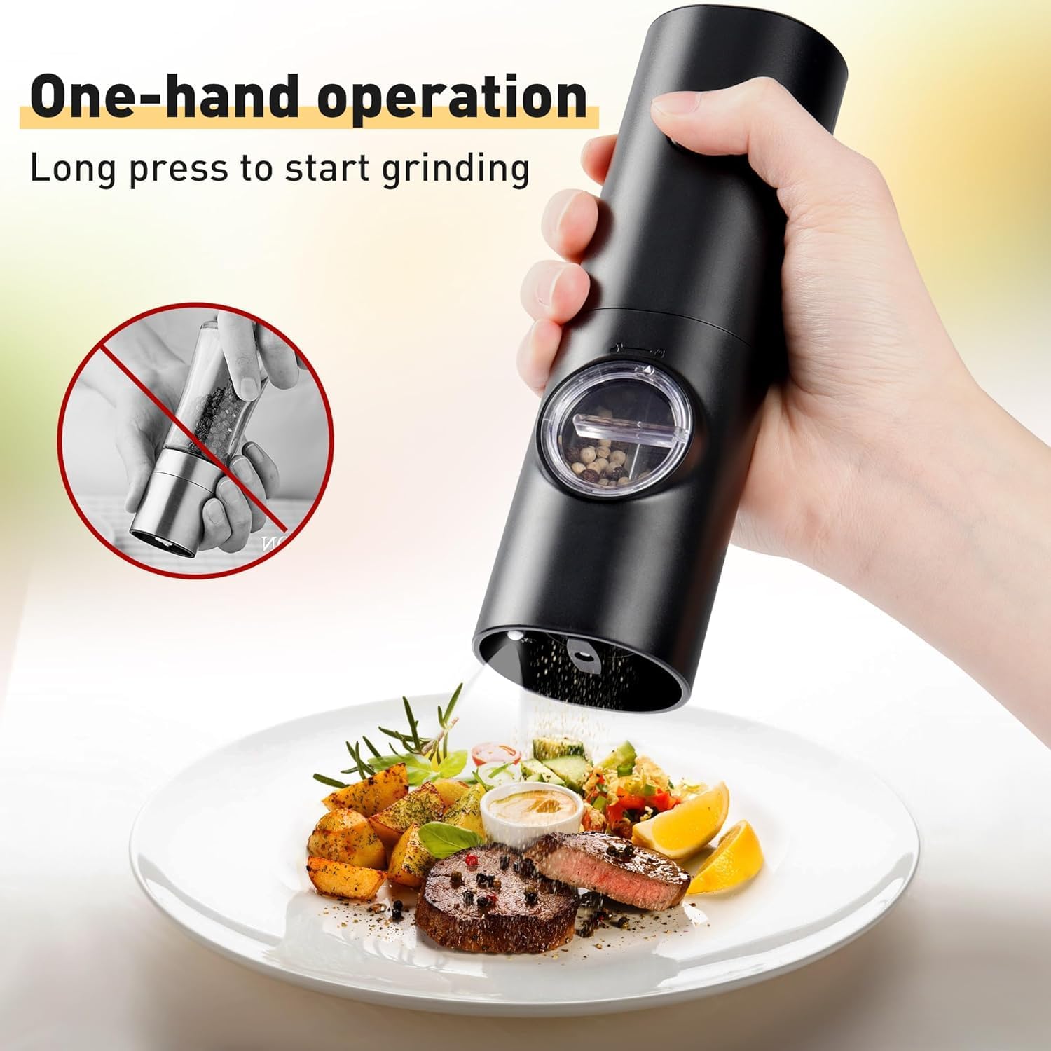Electric Salt and Pepper Grinder Set - White Elephant Gifts for Adults,Kitchen Gadgets,USB Rechargeable Stand,Automatic Spice Mill Shakers Refillable,One Hand Operated,Adjustable Coarseness,LED Light 6 71In9efO54L. SL1500