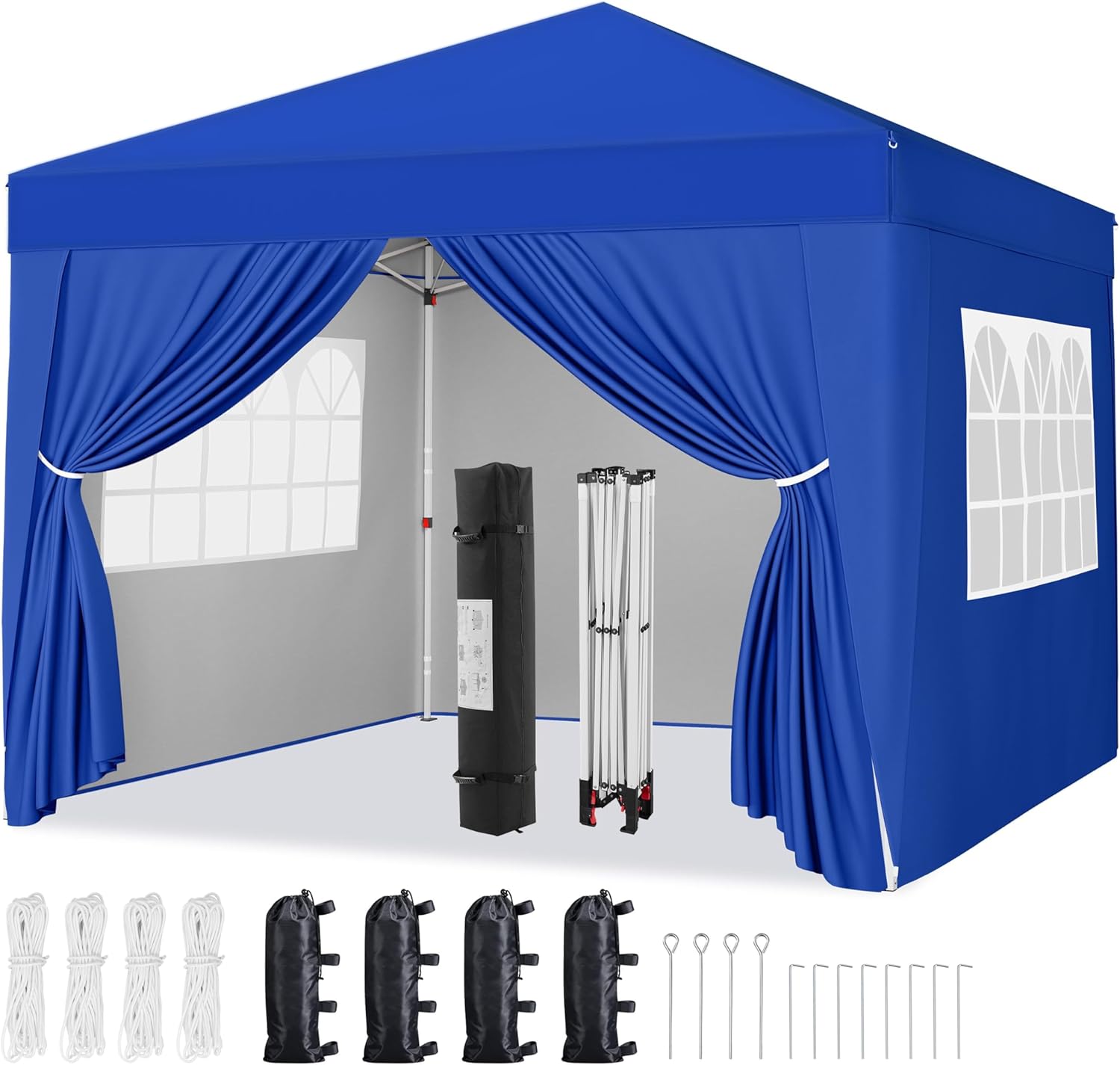 Yaheetech 12x12 Pop Up Canopy with 4 Removable Sidewalls, Portable Enclosed Instant Tent, Waterproof Outdoor Tent, Beach Sun Shelter with 4 Sandbags, 12 Stakes & 4 Ropes, Blue 12x12 Blue