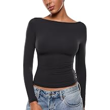INLYRIC Womens Inbarely Ultra Long Sleeve Shirts Boat Neck Double Lined Going Out Tops Tight Fit Basic Tees