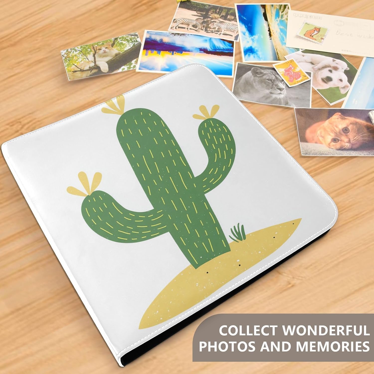Saguaro Cactus Sand White Leather Photo Album Self Adhesive Pages Scrapbook Album 3 Ring Binder Waterproof Photo Book for Girls Boys Baby Couples
