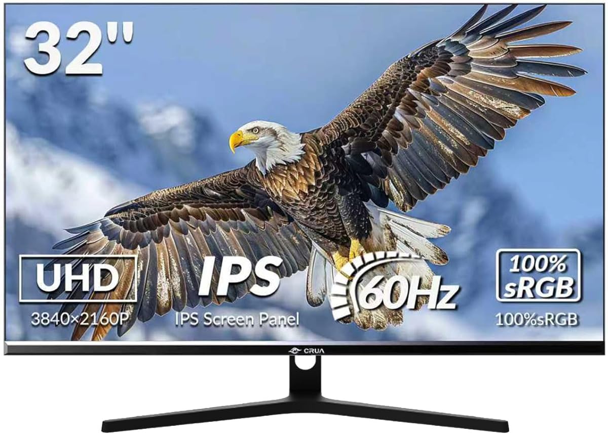 CRUA 32 inch Ecran PC Gamer 4K,Gaming Monitor UHD (3840 x 2160) PC Screen 1ms GtG 60HzHZ, Display HDRTM 400, DCI-P3 98%, AMD FreeSync, Tilt, Height Adjustable, Portrait Mode