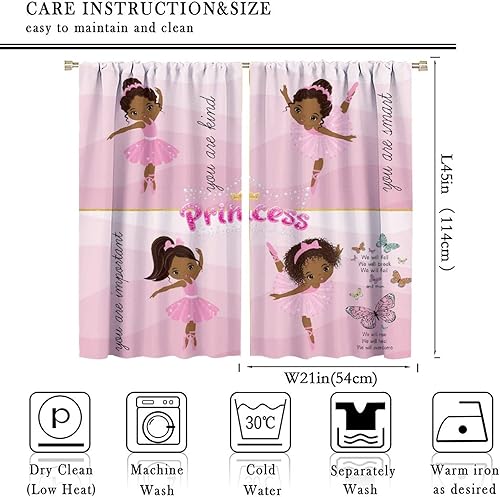 Miniatura 9 de Cortinas afroamericanas para niños, tratamientos de ventana de niña negra afro para dormitorio, lindas cortinas de bailarina bailarina rosa, juegos