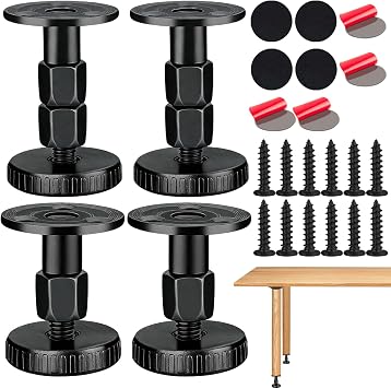 Table Leg Extenders, 4Pcs Heavy Duty Furniture Levelers, 47-80cm Adjustable Levelling Feet for Table Cabinets Chairs Bar Stool Desk Dresser Wood Legs Black