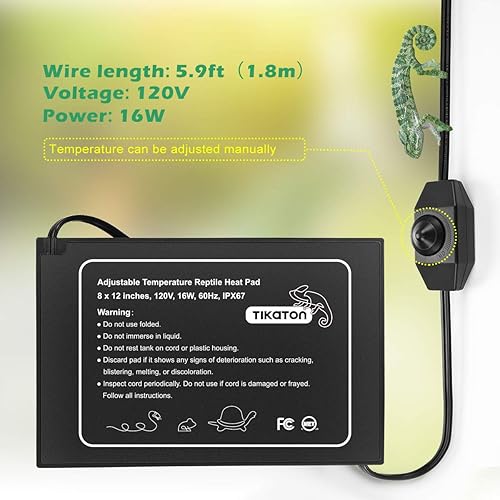 Miniatura 10 de Tikaton almohadilla de calor para reptiles, temperatura ajustable bajo el calentador del tanque para tanque de 38-76 litros/114-151 litros