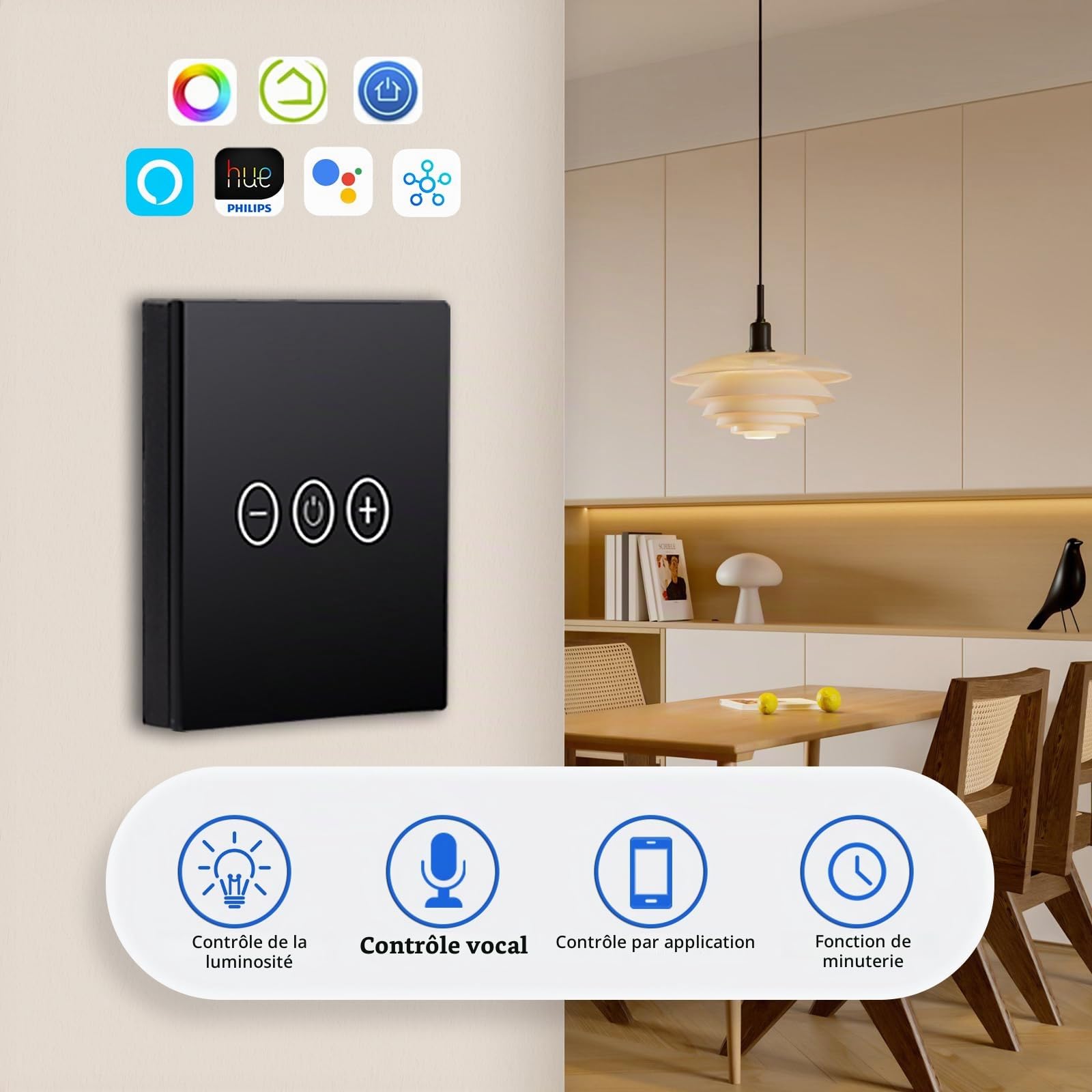 Zigbee – Variateur d'intensité tactile, sans fil neutre, télécommande d'éclairage intelligente compatible avec les concentrateurs Zigbee standard, SmartThings, Hubitat, Echo, | LED et halogène
