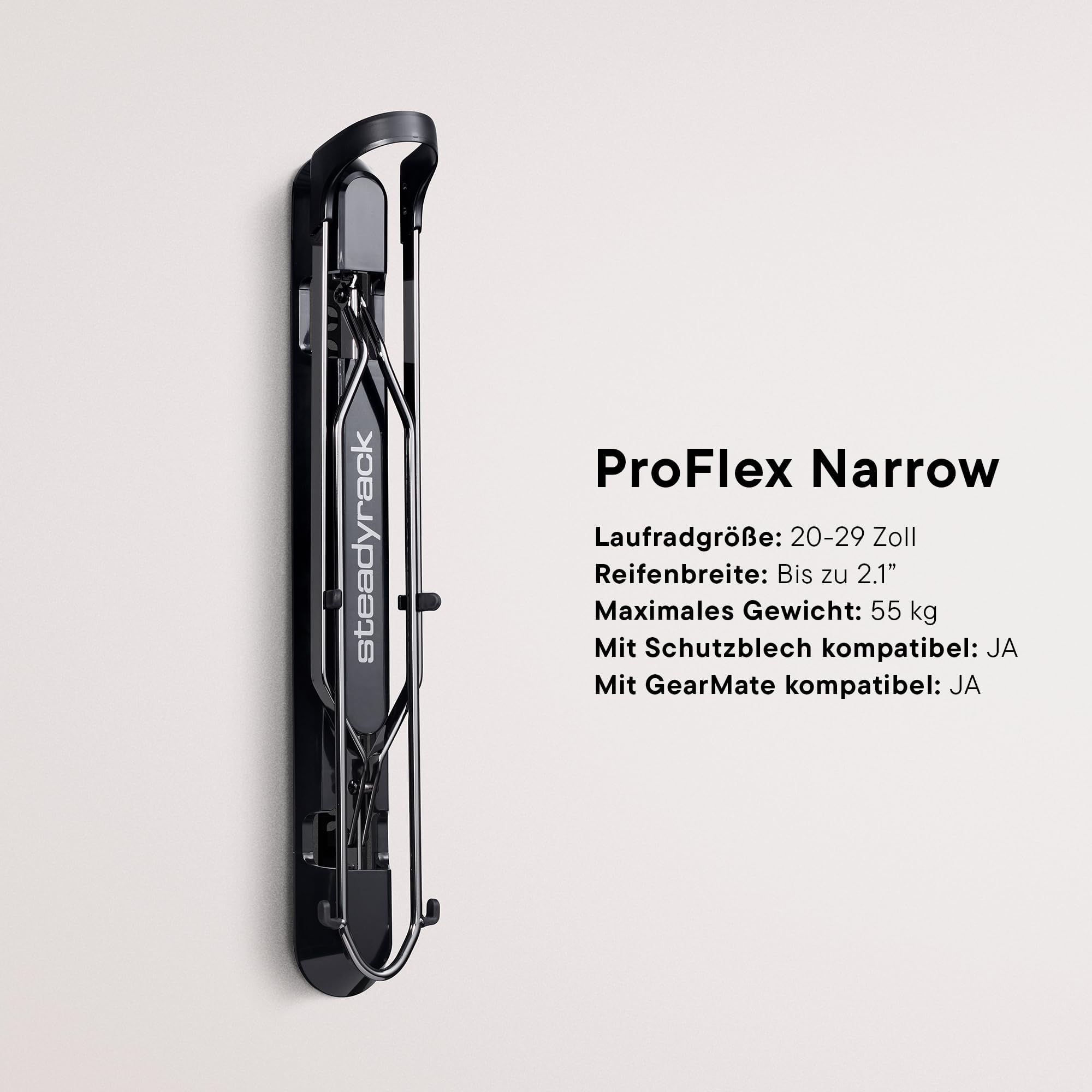 Steadyrack ProFlex Narrow Fahrrad Wandhalterung - Vertikale Fahrradhalterung klappbar für Garage & Wohnung - Platzsparende Aufbewahrung für Rennrad, BMX, Gravelbike, E-Bike & mehr