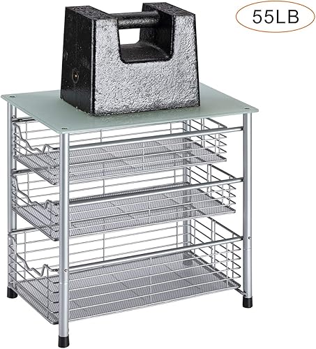 Miniatura 4 de Flagship Cajón organizador deslizante de 3 niveles con estantes de malla de vidrio templado de cristal para estante de especias, encimera, cocina,