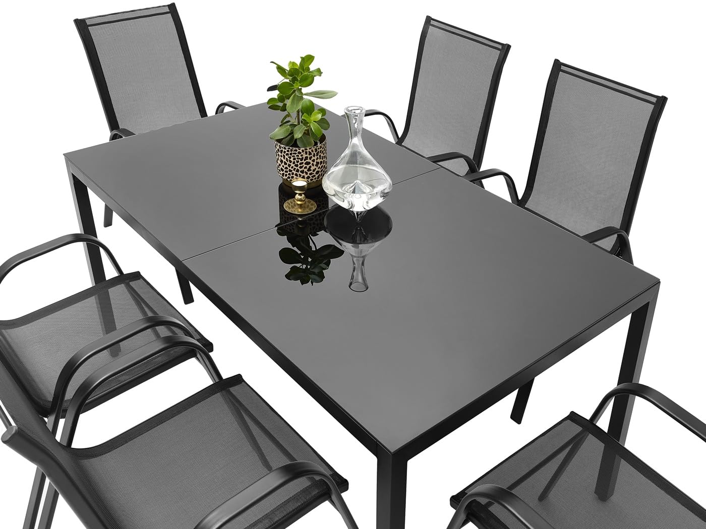Gartentisch aus Glas und Stahl wetterfest moderner Esstisch für Garten Balkon Terrasse robust pflegeleicht in Schwarz als Variante erhältlich (70x120x71 cm)