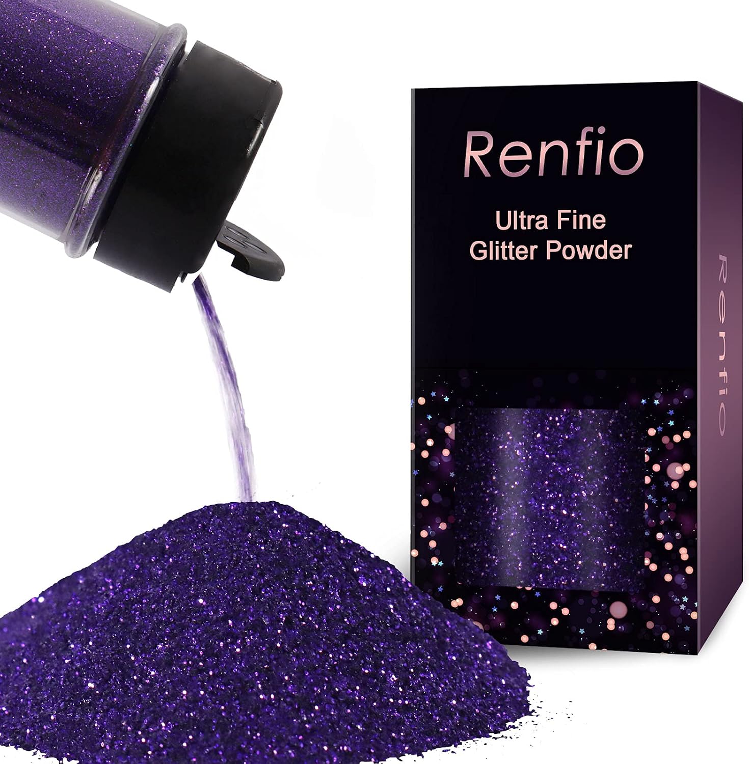 Renfio Purple Glitter, 2.11 Oz/60g Fine Glitter, Glitter for Crafts, 1/128" Halloween Glitter, PET Flake Crafts Sequins Epoxy Chips Flakes for Halloween Decorations, Resin, Roses, Bats - Violet
