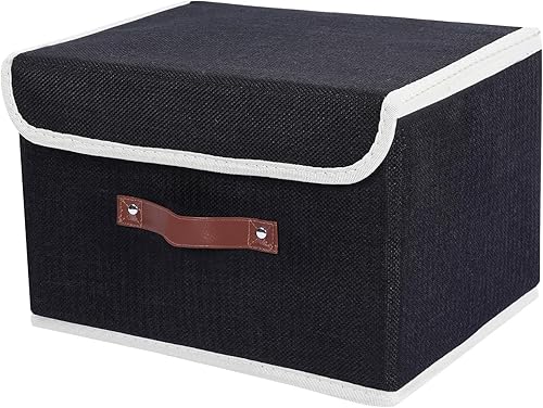 Miniatura 65 de ANMINY 2 contenedores de almacenamiento con tapa, asas de piel sintética, cajas de almacenamiento de plástico PP, decorativas, plegables, de tela