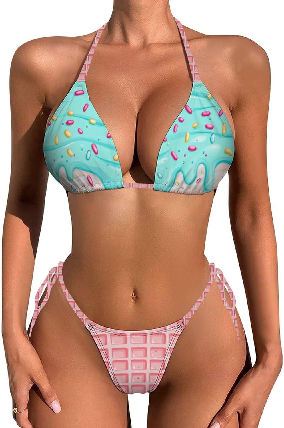 TASHEHE Damen Bikini Set - Tanga Mit Dreieck-Oberteil, Sexy Brazilian Cut