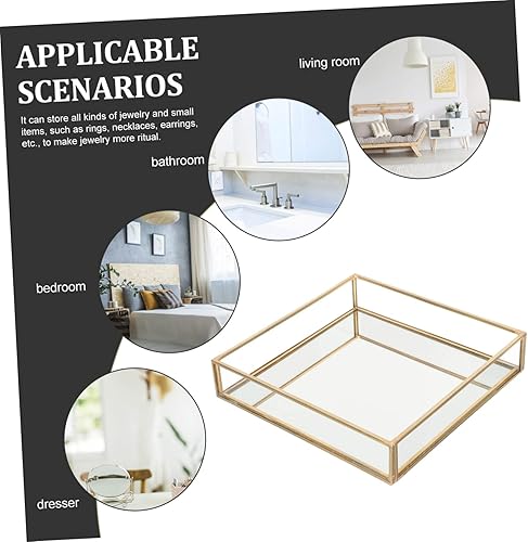Miniatura 8 de Elegante bandeja de vidrio con marco de latón para decoración de tocador, bandeja versátil para joyería, organización de perfumes y maquillaje