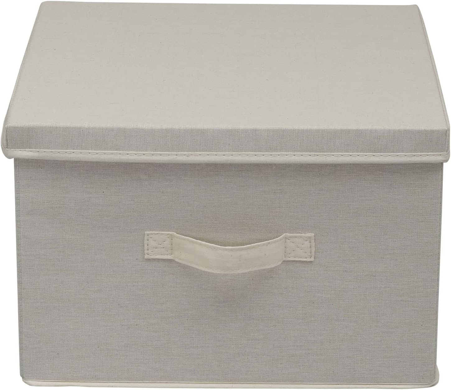 Household Essentials Square Storage Box with Lid with Breathable Poly‑Cotton Canvas and Reinforced Sides, Cream Finish