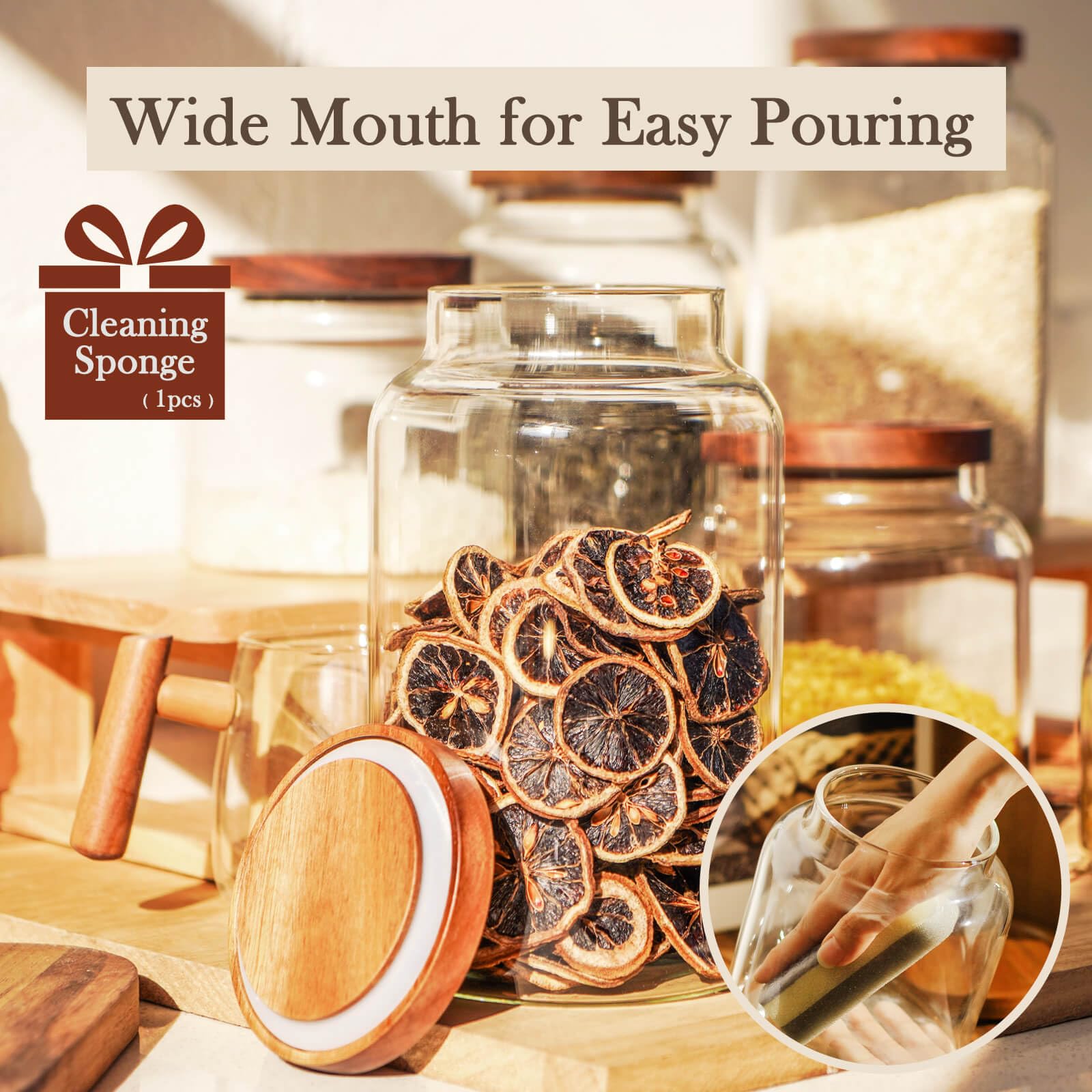 Labina Airtight Glass Food Storage Jars With Wood Lids - 32 Oz Wide Mouth Canisters For Pantry (2 Pack)