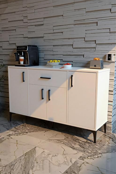 Moonlife Rose 4 Kapaklı Tek Çekmeceli Mutfak,Kiler Dolabı,Kahve Köşesi Çok Amaçlı Dolap Beyaz