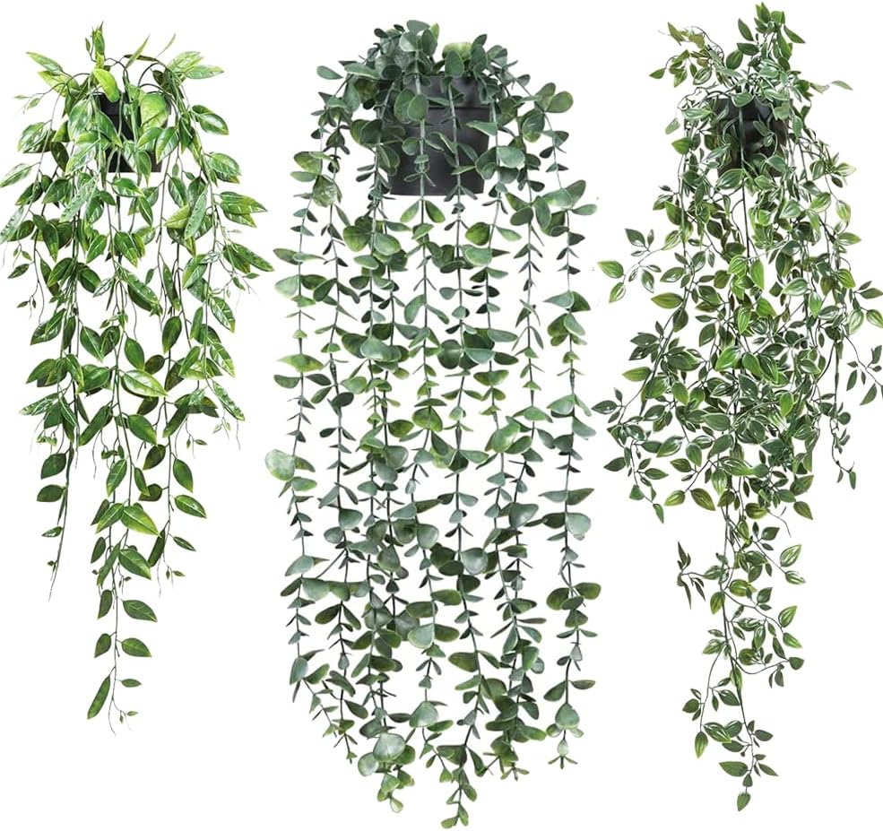 3Pack Fake Plants, Fake Hanging Plant, Artificial Plants for Decor