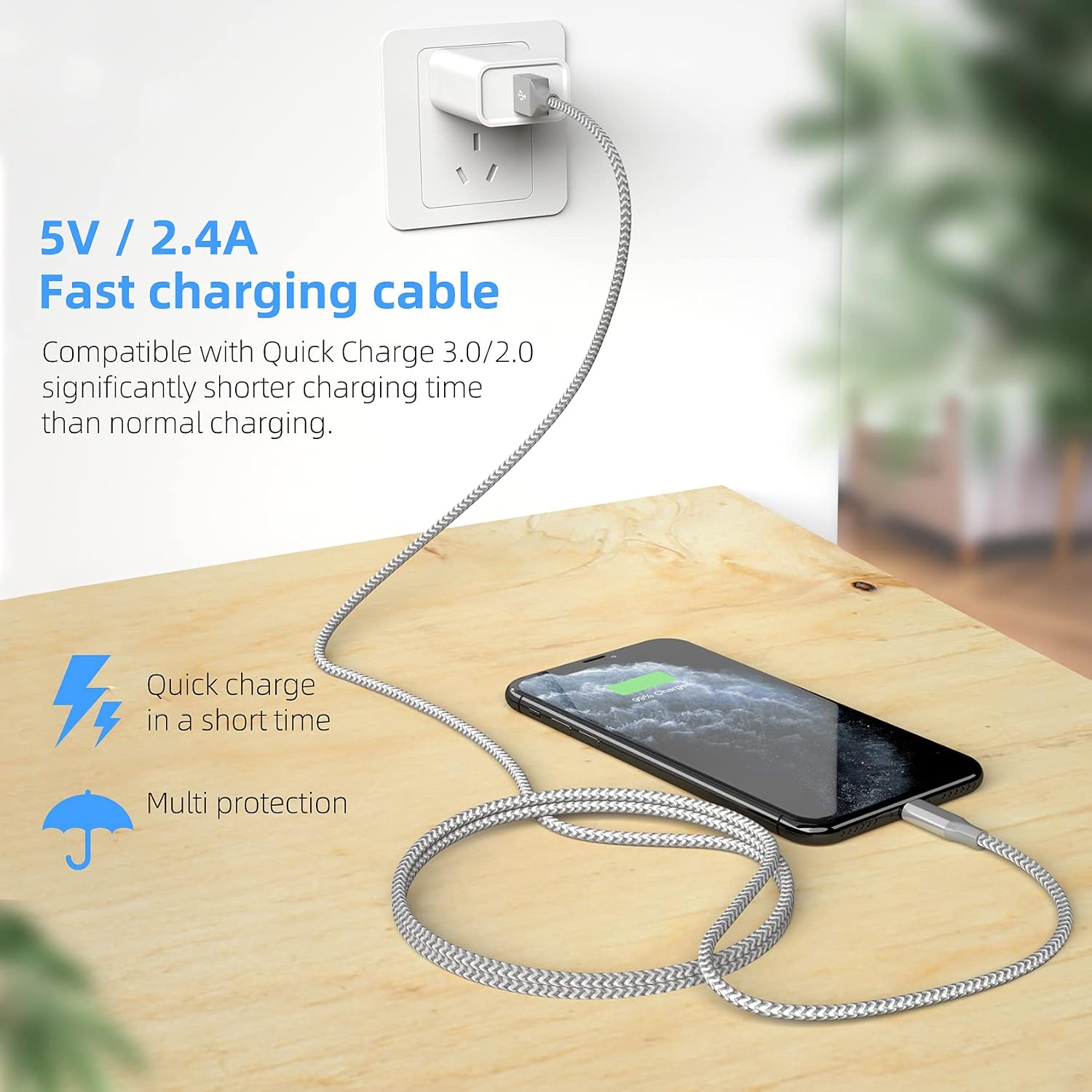 Bkayp iPhone Charger,3Pack 10FT [MFi Certified] Lightning Cable Lightning to USB Compatible iPhone 12/11 Pro/11/XS MAX/XR/8/7/6s/6/plus,iPad Pro/Air/Mini - GreyWhite