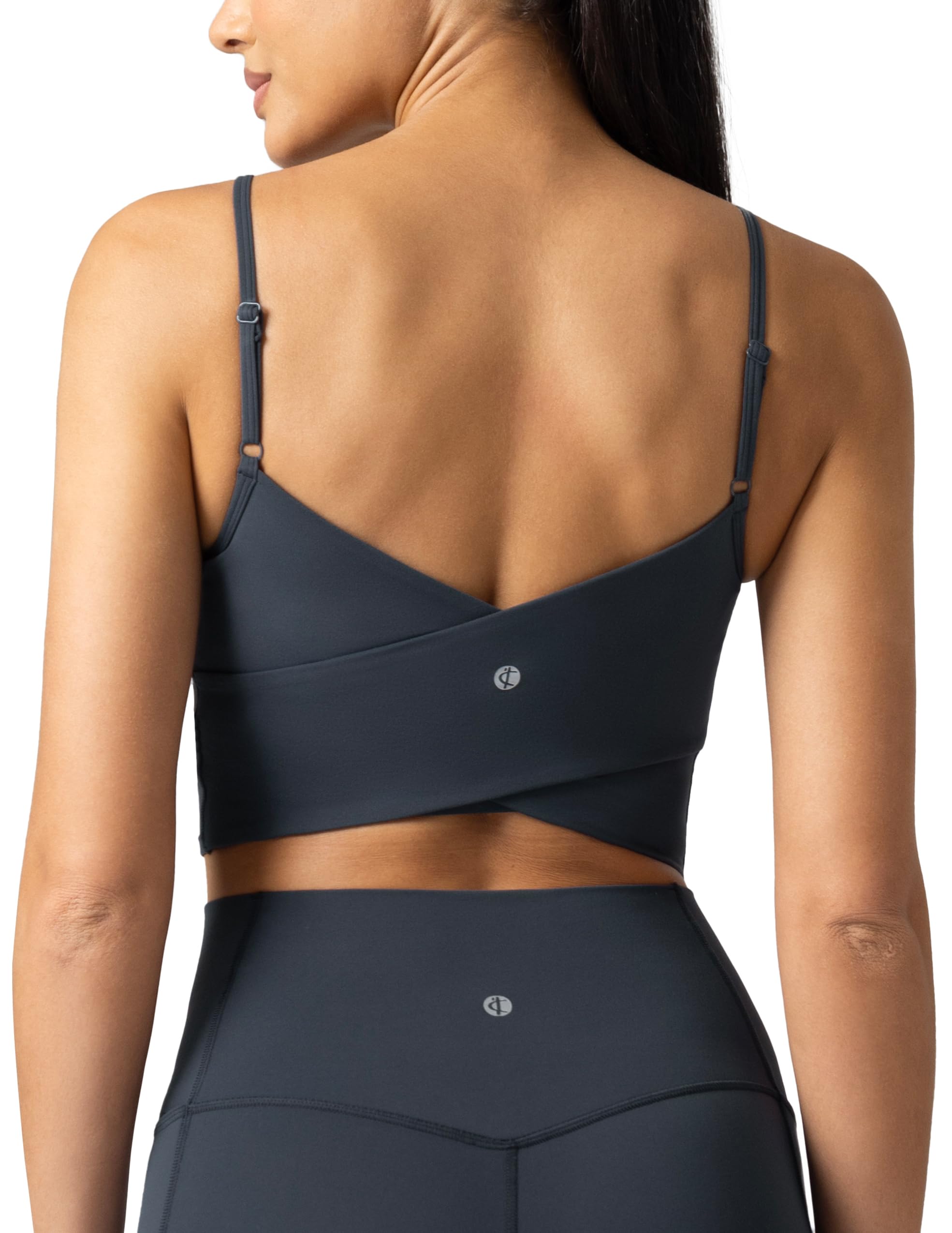 Colorfulkoala Women's Dreamlux Crop Tank Tops with Built in Bra Adjustable Spaghetti Strap Workout Yoga Camisole